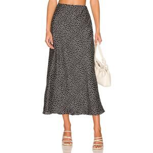 Lovers + Friends 'Madalena' Black Satin Midi Skirt Size M